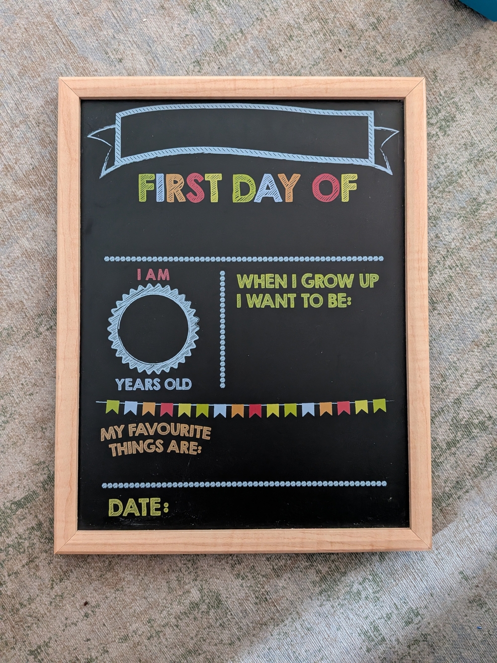 Chalkboard First Day Of School Sign - Multicolor